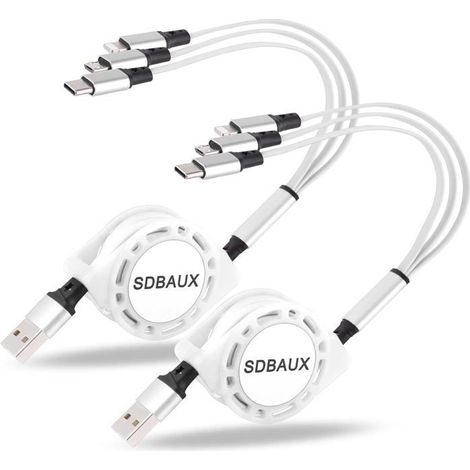 TRAHOO-Multi Câble USB [3A/1M/2-Paquet], 3 en 1 Rétractable Câble Chargeur Charge Rapide avec Phone Micro USB Type C Connecte[J485] (1/5)