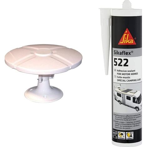 Antenne TV TNT Extérieure Omnidirectionnelle TONNA + Amplificateur Blanc - gain amplifiée 40 dB + Sikaflex-522, Colle-Mastic pour jointoiement de caravanes et Camping-Cars, Blanc,