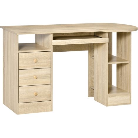 Bureau d'ordinateur avec étagères, tiroirs et tête de lit en bois, 125 x 60 x 74 cm