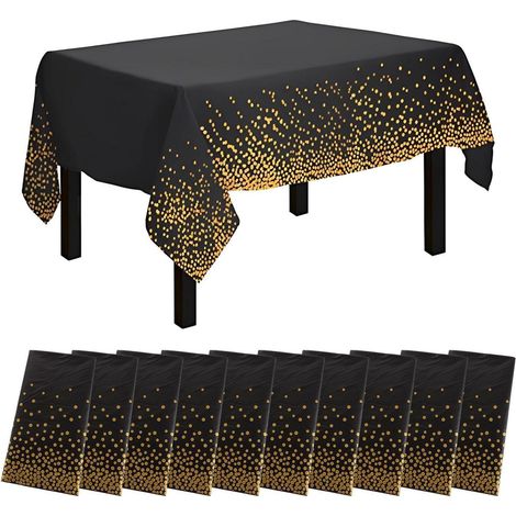 10x Einweg Tischdecke Schwarz Gold 137x274cm Wasserdicht für Partys