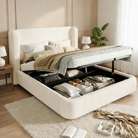 Cadre de lit beige en boucle 219 x 209 x 100 cm (1/5)