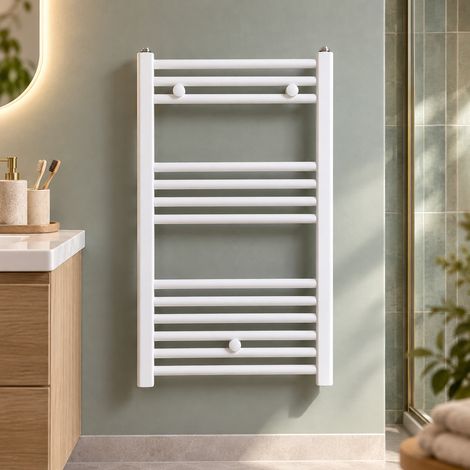 Stano. – Radiateur sèche-serviettes eau chaude 80 x 50 cm – Acier anticorrosion – Puissance 297 W – Tubes ronds horizontaux Ø 21 mm – Blanc RAL 9016 - CODA 80 X