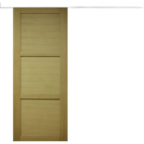 Puerta corredera de madera Ayous de 3 paneles H204 x L73 cm, riel de aluminio con banda blanca, Gd Menusieries