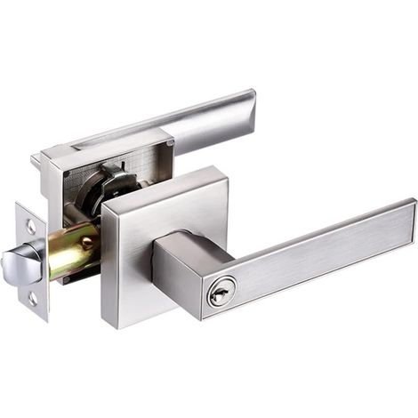 Serrure de Poignée de Levier de Porte, Alliage D'aluminium Poignée Porte pour L'utilisation de La Chambre, Vestiaire, Salle de Rangement et Bureau, Taille de Verrou 60/70mm,Carré, Argent (1/5)