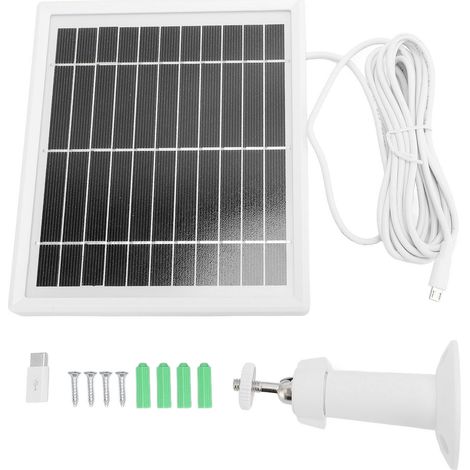 Ortviai Panneau Solaire 10 W pour Caméra Extérieure, Étanche IP66, Support Rotatif 360°, Blanc