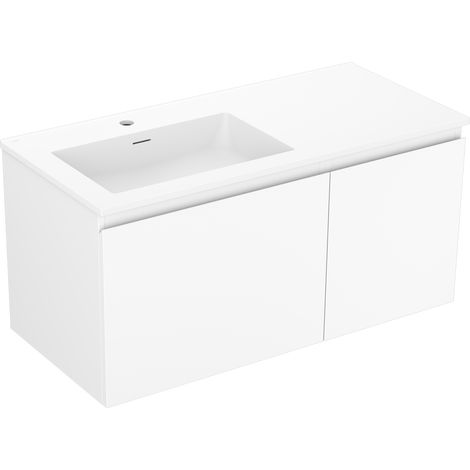 Mexen Orio Badezimmerschrank 100 cm mit linker Otis-Waschbecken, 1S, 1D, weiß matt - 91A13-10047-3-BBFF01-W18L01 (1/5)
