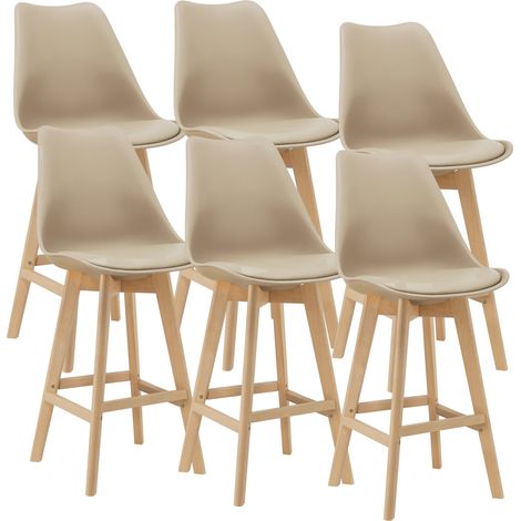 Set di 6 sgabelli da bar in plastica faggio sintetico 105 x 48 x 58 cm beige 030008723