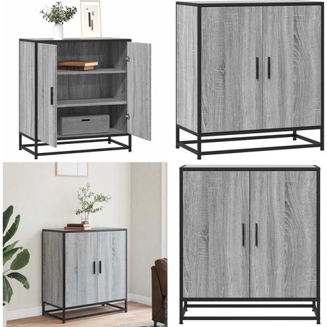 Aparador madera ingeniería y metal gris Sonoma 68x35x76 cm - Aparador gris - Madera de ingeniería