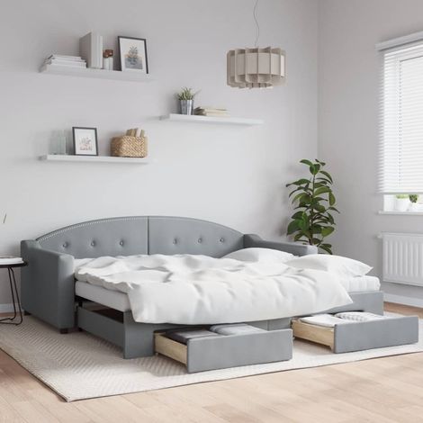 Daybed with Trundle and Drawers Dark Grey 90x190 cm Fabric vidaXL (1/5)