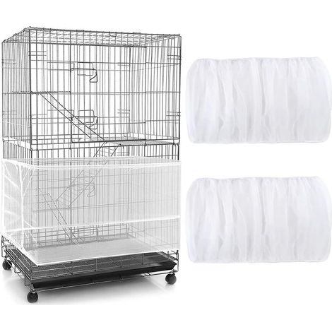 2 PiècesCouverture de Cage à Oiseaux, Blanc, Housse de Protection en Maille, Ajustable Attrape Graine, Filet de Perroquet en Maille de Nylon, Couvre Jupe Guard pour Cage Rondes Carr (1/5)