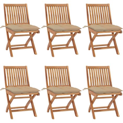Sillas plegables con cojines, 6 unidades, madera maciza de teca. vidaXL (1/5)