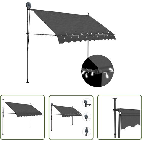 The Living Store Einziehbare Markise Handbetrieben mit LED 250 cm Anthrazit - Markise - Sonnenschutz - Gartendekoration - Outdoor Möbel - LED-Beleuchtung (1/5)
