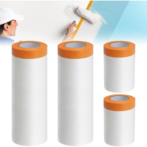 Rouleaux Film de Masquage - Tailles: 270cm12m/240cm20m/55cm20m, Bache de Protection Peinture pour Meuble/Sol, Ruban Adhésif (1/5)