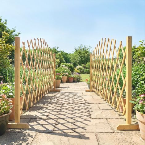 Set di 2 barriere estensibili in legno di abete, per interni/esterni, balcone/giardino, 180x30x103 cm, colore naturale.