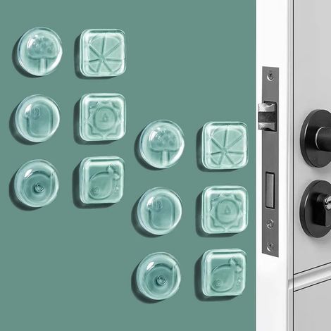 Lot de 12 butées de poignée de porte transparentes, amortisseurs anti-bruit et anti-collision en silicone de 40 mm, patins épais pour meubles (table en verre, tiroir d'armoire). (1/5)