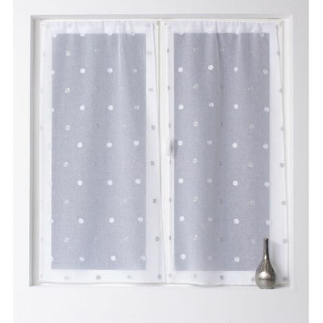 Coppia di piccole tende dritte in voile con pois colorati, bianche, 60x120 cm
