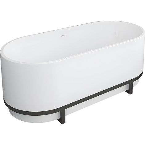 Baignoire îlot ovale avec décor métal - 230 L - 160 x 74 x 60  cm - Blanche - Acrylique - PLECO