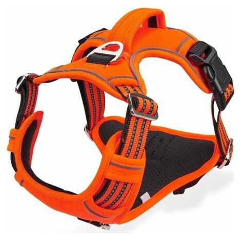 Harnais Anti-Traction pour Chien, Harnais pour Chien Grand et Moyen Gilet Réfléchissant Réglable pour Chien avec Poignée Respirante Orang Harnais de Poitrine de Sport Anti-Traction (1/5)