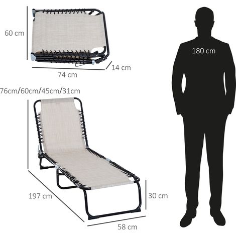 Transat pliable, chaise longue de jardin avec dossier réglable 4 positions, structure en acier, tissu mesh, beige, 197 x 58 x 76 cm, pour des moments de détente en plein air (1/5)