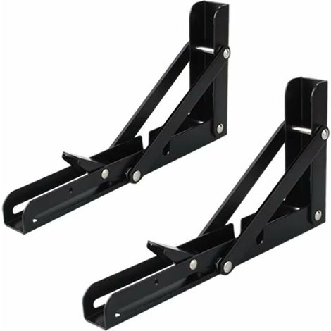 Lot de 2 étagères 300 mm, support console rabattable inox, mural rabattable 30 cm x 15 cm charge maxi 60 kg - noir,—— (1/5)