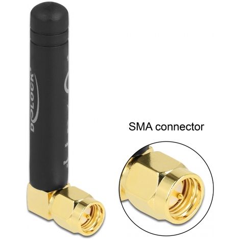 Delock LPWAN 868 MHz Antena macho SMA 90Â° 1,6 dBi omnidireccional fija para negro