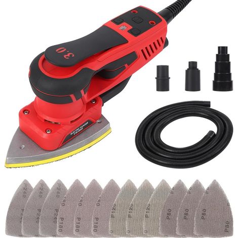 Ponceuse électrique, Ponceuses excentrique,3 modes, Rouge et Noire,avec 12 papiers abrasifs, ponceuse à souris avec moteur sans balais de 350W, puissante et à faible vibration, 10000 RPM (1/5)