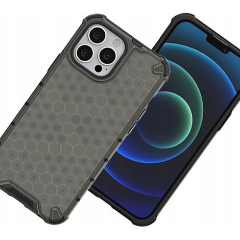 Custodia rinforzata a nido d'ape con cornice in gel per iPhone 13 Pro, nera. (1/5)