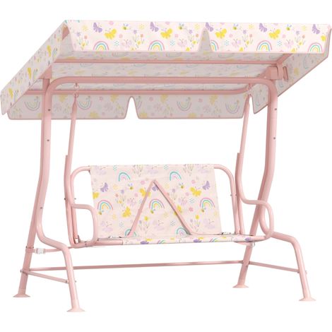 Hollywoodschaukel für Kinder, 2-Sitzer, Stahlrahmen, belastbar bis 60 kg, Rosa