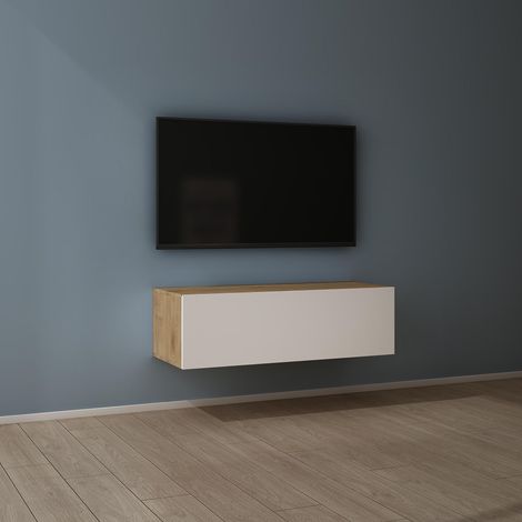 Mai & Mai Fernsehtisch Fernsehschrank TV Schrank Verdeckter Griff mit Soft-Close Lowboard Hängeschrank für Wohnzimmer in Kerneiche + Matt Weiß BTH: 100x40,2x30 cm Fernsehschrank02