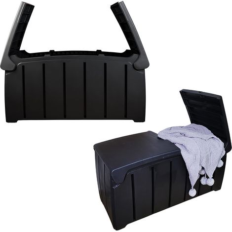 Black 115cm x 55cm x 60cm Butterfly Opening Top 300 Litre Large Garden Storage Box Weatherproof with Padlock Hole