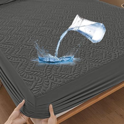 Protège-matelas imperméable de qualité supérieure 180 x 200 cm - Drap-housse de luxe - Motif 3D - Housse de matelas respirante imperméable - Protection contre l'humidité - Gris foncé (1/5)