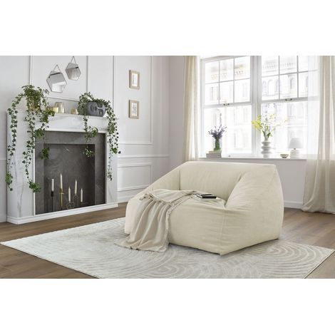 Bobochic – Pouf ultra moelleux 125x125cm en velours côtelé beige – Garnissage en billes de polystyrène – Style moderne pour intérieur élégant (1/5)