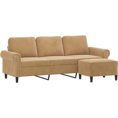 Canapé à 3 places avec repose-pieds Marron 180 cm Velours vidaXL (1/5)
