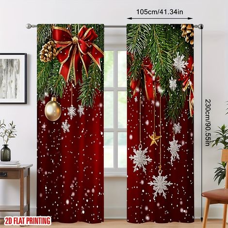 Rideaux de Noël très populaires avec décorations de Père Noël pour une ambiance festive - Style 3 - 100x160cm (2 pièces incluses)