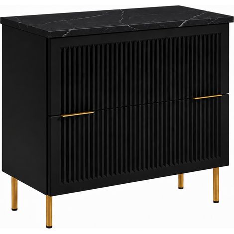 Mobile sottolavabo con piedini 80 cm, 2 cassetti, con piano, Nero / piano Marmo Black Royal, maniglie dorate, gambe dorate, 80 x 46 x 73,6 cm (1/5)