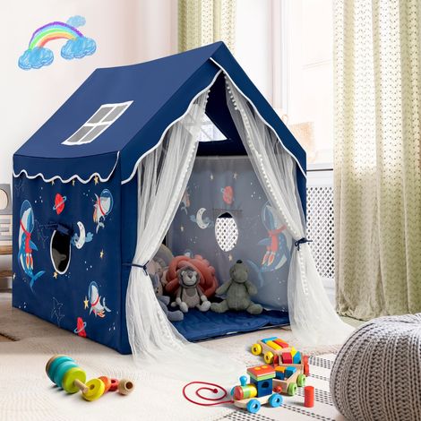 Tente de Jeux pour Enfants Intérieur Cabane avec Fenêtres en Maille Respirante pour Enfants plus de 1 Ans Bleu (1/2)