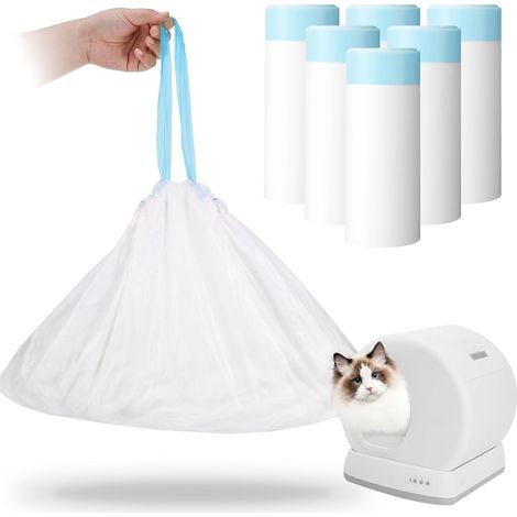 Sacs Litière Chat - 120 Pièces - LDPE Épais - Cordon Serrage - Pour Meowant MW-SC01 SC02 LR01 - 45,7 x 30,5 cm