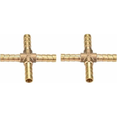 4pcs Laiton Croix 4 Voies Raccords de Joint de Tuyau Connecteur Barbelé Air Eau Mazout Essence Pour la Connexion de la Tuyauterie(6mm) (1/5)