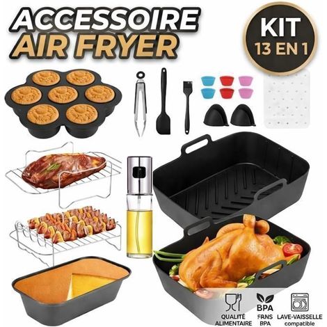 Accessoire pour friteuse à air - OEM - Kit 13 en 1 - Compatible 7.6–9.5L - Silicone & Inox - Antiadhésif, lave-vaisselle (1/5)