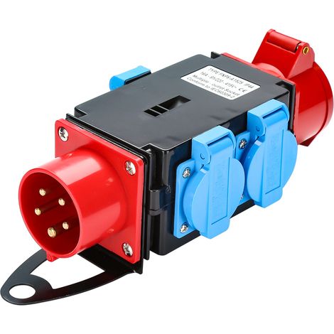 Jiubiaz Stromverteiler Baustromverteiler CEE Verteiler Kraftstrom Steckdose IP44 für Baustelle 1 x CEE 400V / 16A, 3 x 230V（Schuko）