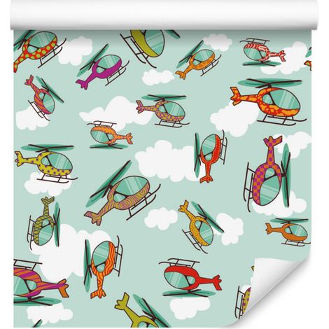 Bunte Hubschrauber-Tapete für Wohn- und Schlafzimmer, 50 x 1000 cm (1/5)