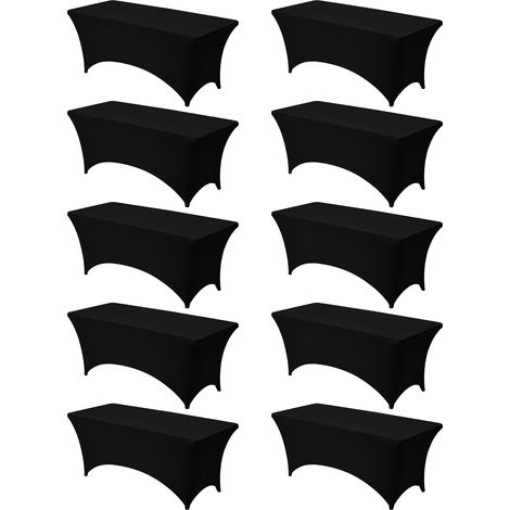 VEVOR Nappe extensible rectangulaire 183 x 76 x 76 cm, couverture de table infroissable en polyester et elasthanne, lot de 10, lavable en machine, pour fete, mariage, cocktail, banquet, festival, noir