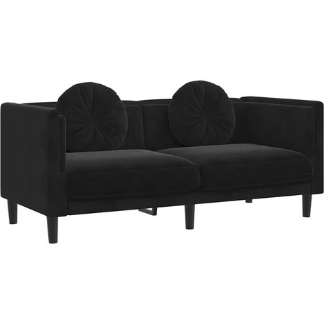 Canapé Sofa avec coussins 2 places noir velours (1/5)