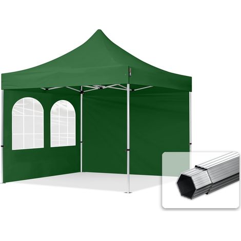 3x3m Pop Up Gazebo PROFESSIONAL Aluminium 40 mm, incl. Sidewalls with Windows, dark green High Performance Polyester approx. 400g/m² (1/5)
