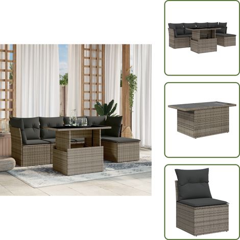 6-tlg. Garten-Sofagarnitur mit Kissen Grau Poly Rattan - Gartenmöbel Set - PE-Rattan Möbel - Outdoor Sofa - Lounge Set - Gartenlounge (1/5)