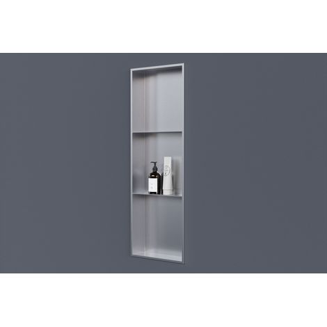 Bernstein – Niche murale de douche encastrable 30x90x10cm – Acier inoxydable brossé – Installation facile avec 4 points de fixation – 2 compartiments - NT309010X