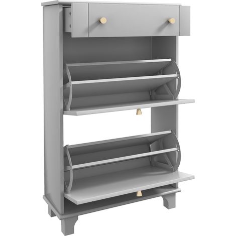 Meuble à chaussures étroit 2 portes + 1 tiroir, rangement 8 paires, 60x23,5x98,5 cm, gris (1/5)