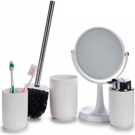 Juego de baño blanco 4 en 1: espejo, cepillo, taza, jabonera, regalo. (1/3)