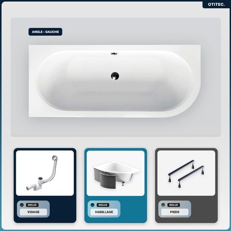Baignoire asymétrique - 160 x 75 cm - Gauche - avec Habillage - Pieds - Vidage Chrome - AVITA (1/5)