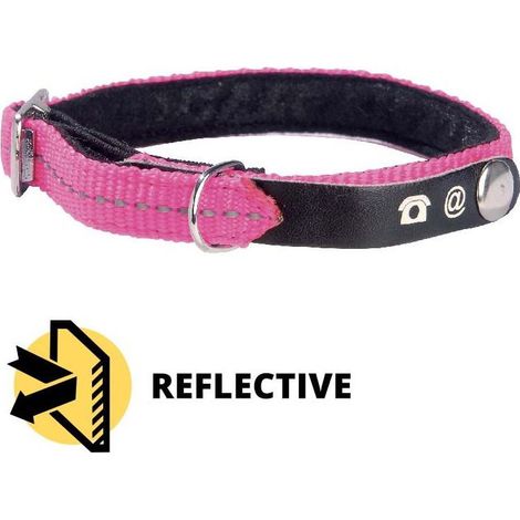 Collare rosa in nylon riflettente con linguetta per indirizzo modello Lost per gatti